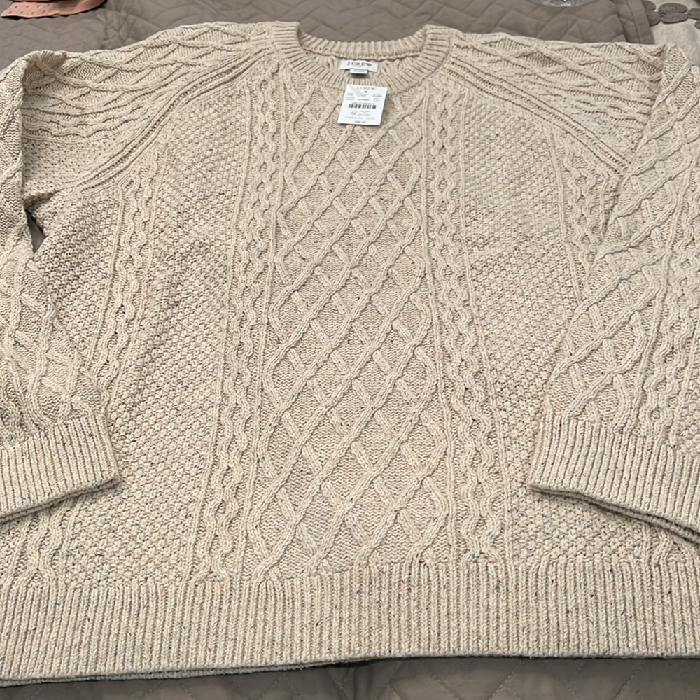 J. Crew Heather Khaki Donegal Cable Crewneck Sweater/NWT/XXL - Picture 2 of 10